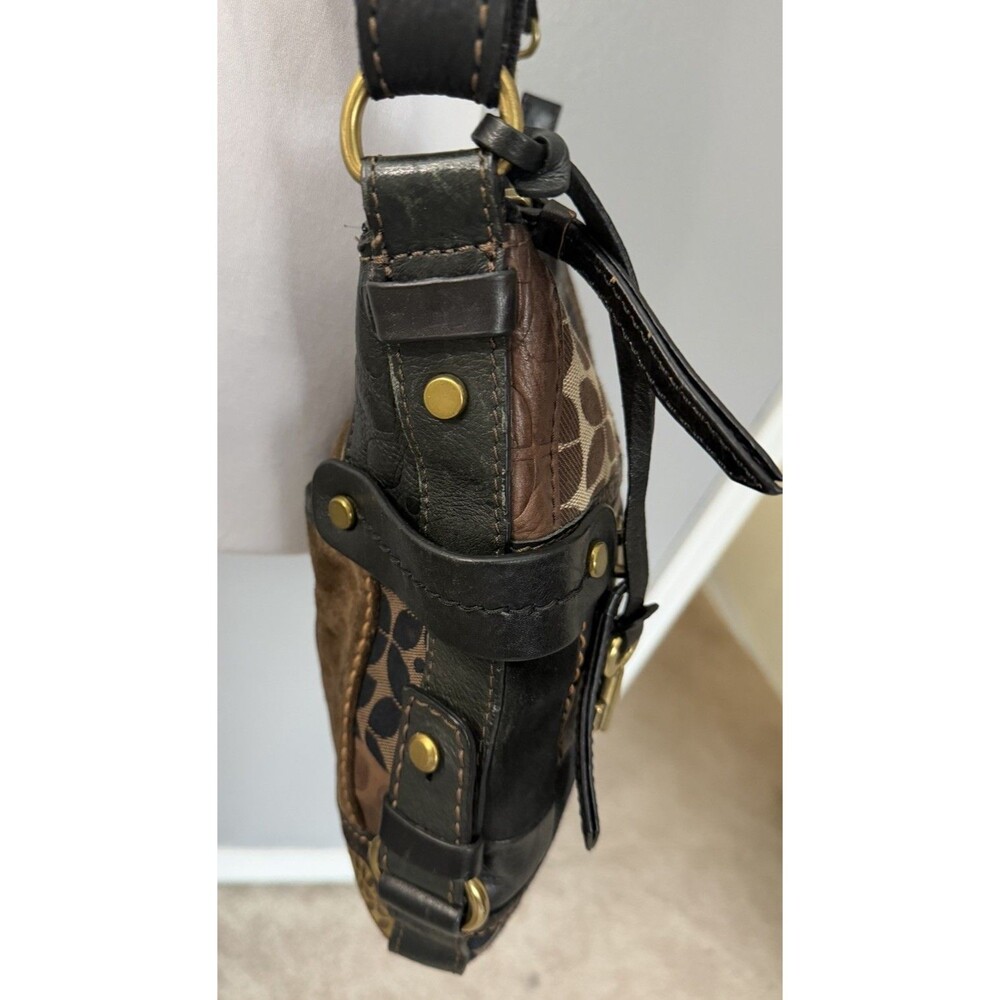 Fossil Patchwork Shoulder Handbag Canvas Leather … - image 5